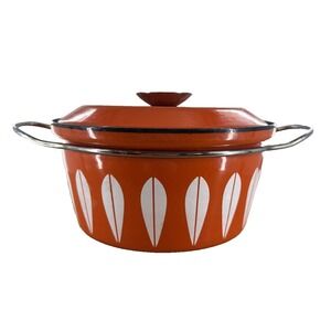 Vintage CATHERINE HOLM Orange Lotus Casserole‎ Dutch Oven Dish Pot MCM